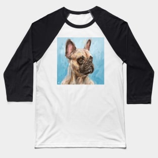 Loose Thick Oil Painting of a French Bulldog on Light Blue Background Baseball T-Shirt